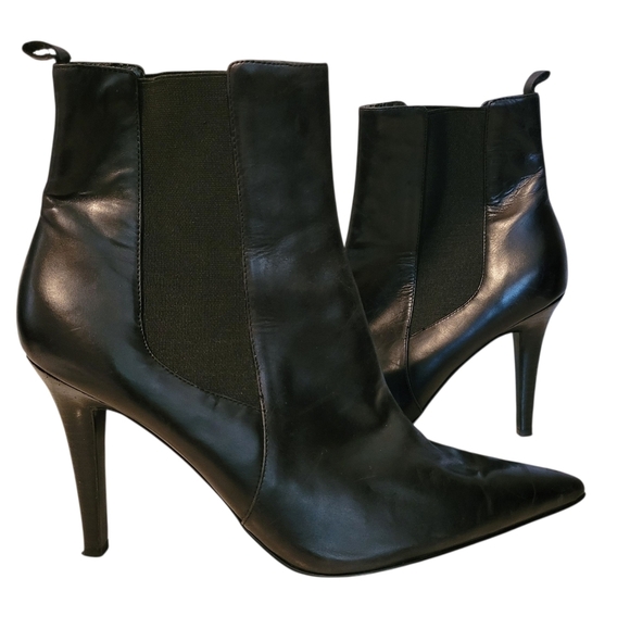Lauren Ralph Lauren Black Leather Pointed Toes Chelsea Ankle Sock Boots Wmns 9 - Picture 1 of 13